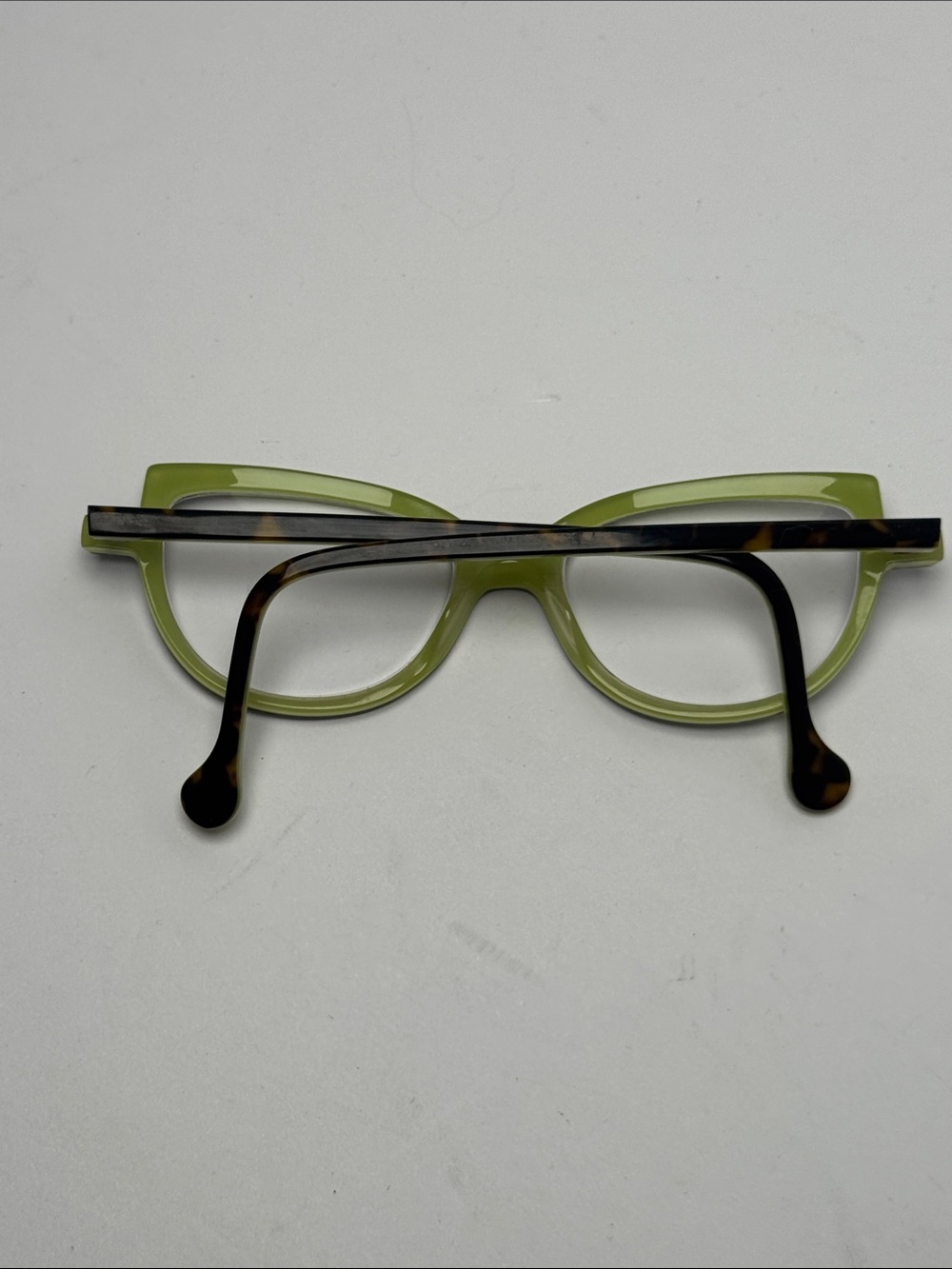 ANNE ET VALENTIN Tortoiseshell Pale Green Slight Cat-Eye Glasses Made in France - Picture 2 of 10